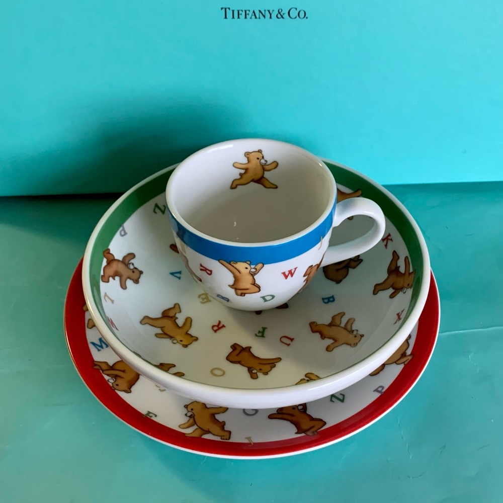 NEW Tiffany & Co. Bone China 3pc Alphabet Bears Dish Set